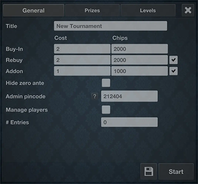 The tournament edit panel