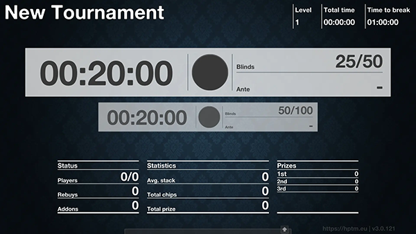 The tournament screen
