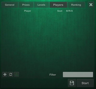 The tournament selection panel