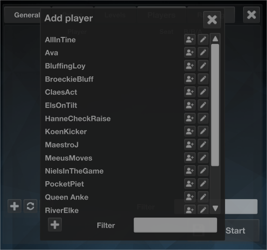 The tournament selection panel
