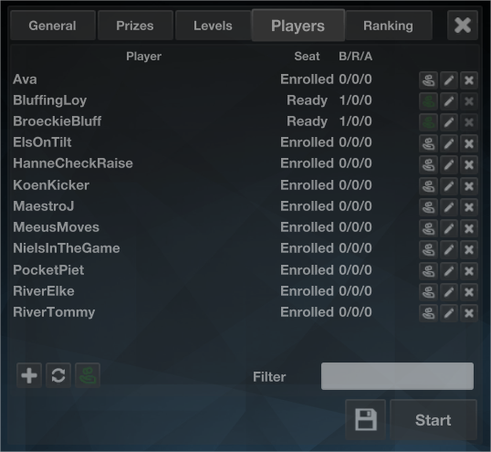 The tournament selection panel
