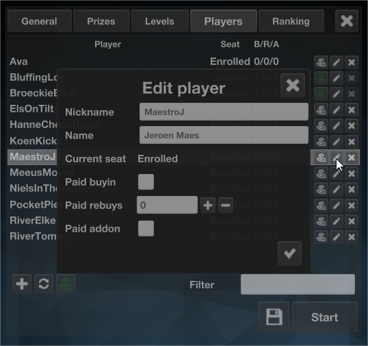 The tournament selection panel