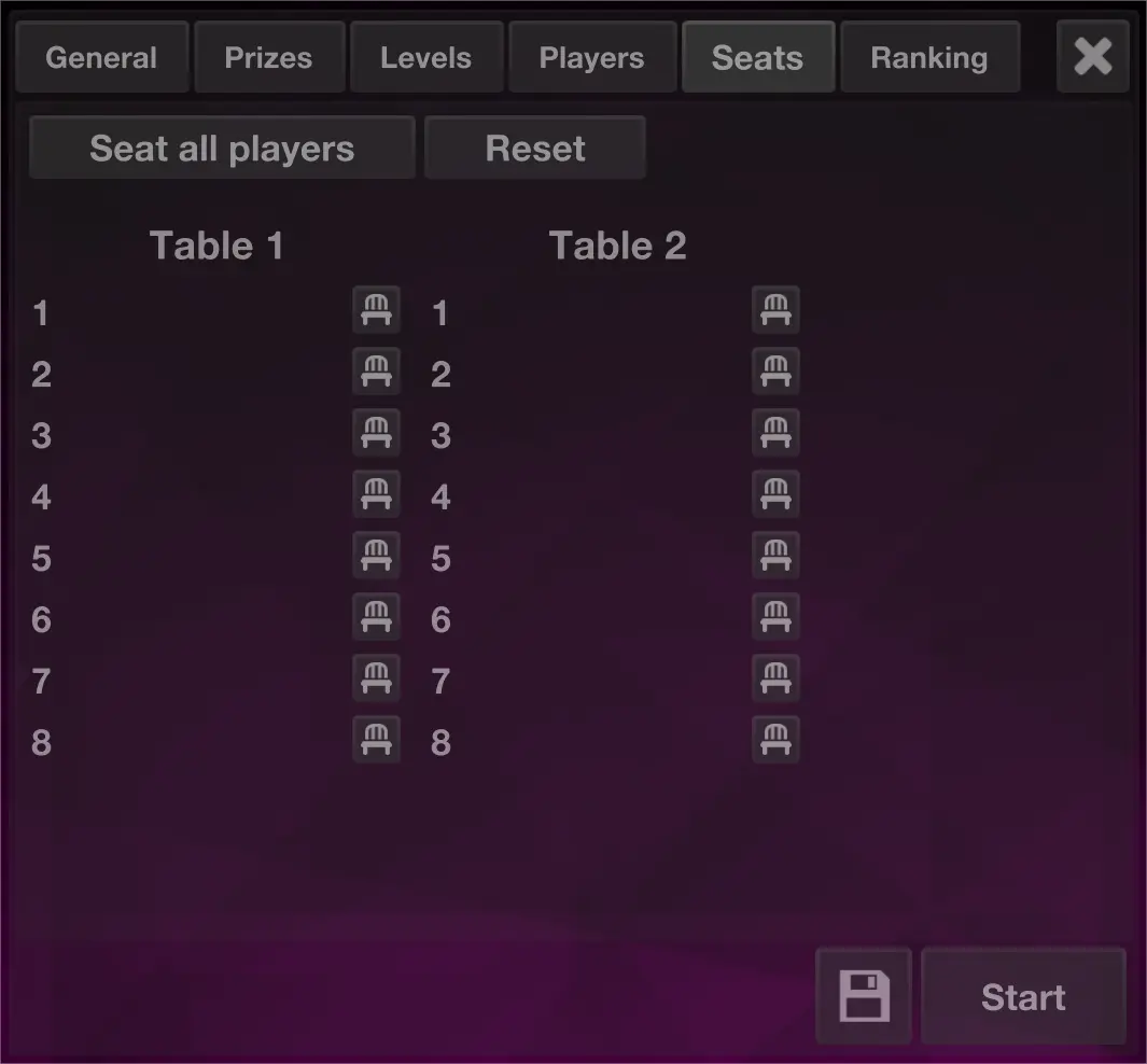 The tournament selection panel