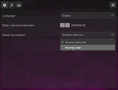 The settings panel